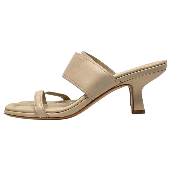 Vince Kitten Heel Slide Sandal Birch Sand‎ Leather Square Toe Womens 7M $295